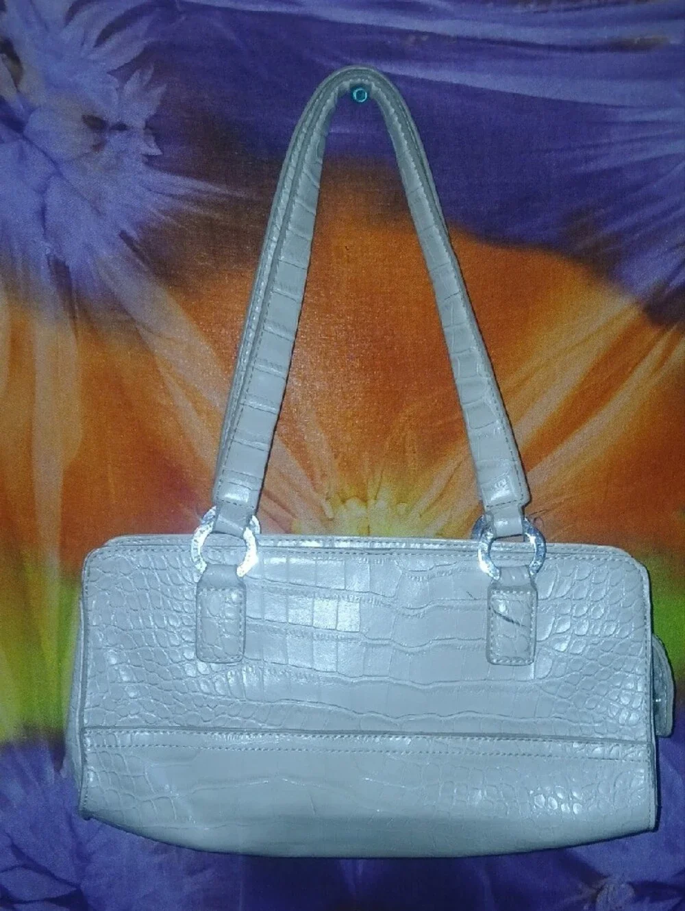 Tommy Hilfiger Y2K Vintage Cream Croc-Embossed Leather Shoulder Bag